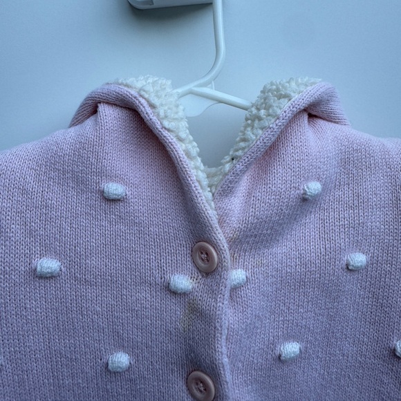 Baby Gap Pink Cream Knit Popcorn Bear Ear Hoodie Button Down Cardigan 18-24 M - Picture 3 of 13